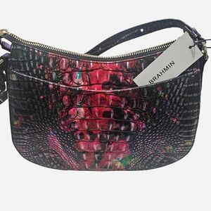 Brahmin Pink and Black Crocodile Embossed Women's Bag